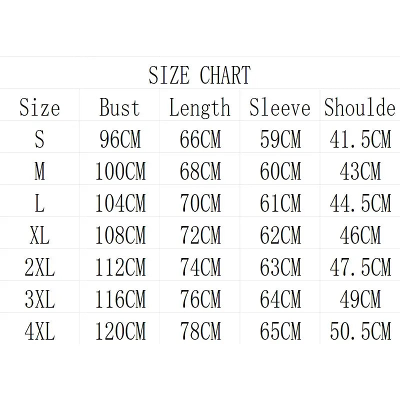 Size chart for Simples Market men's long-sleeve solid shirt showing bust, length, sleeve and shoulder by size S–4XL.