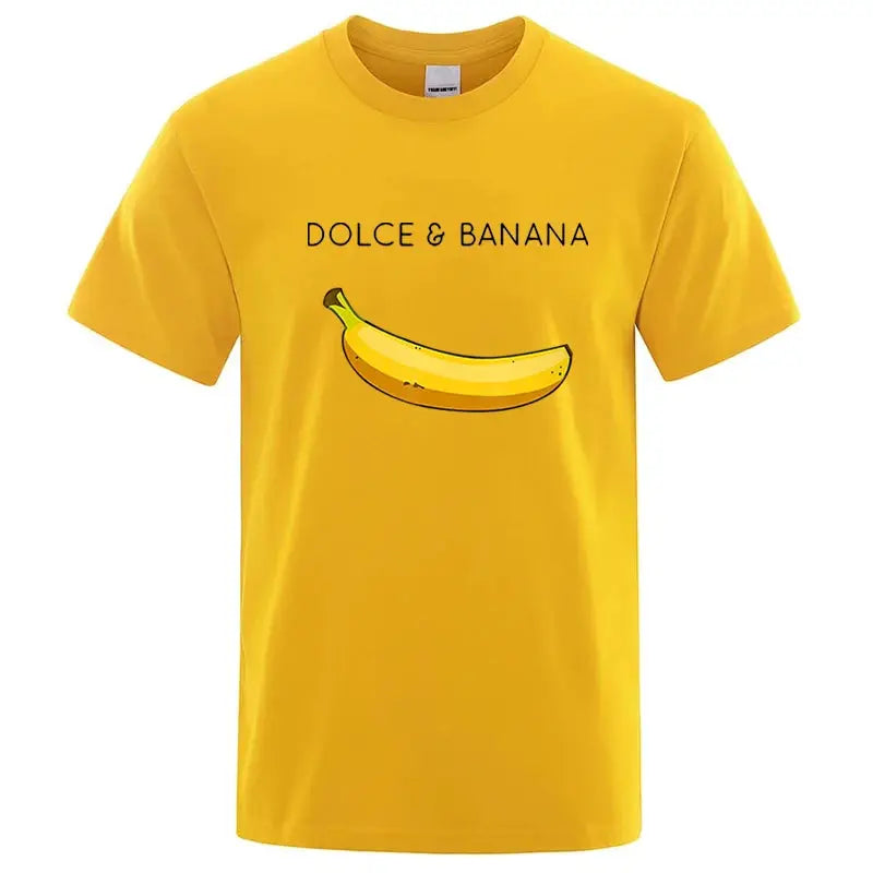 Summer Men's 100 Percent Cotton Banana Print T Shirt Loose O Neck Short Sleeve Casual Top Tee