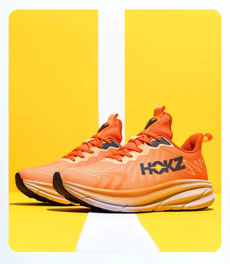 HOKZ orange running shoes pair with breathable mesh upper