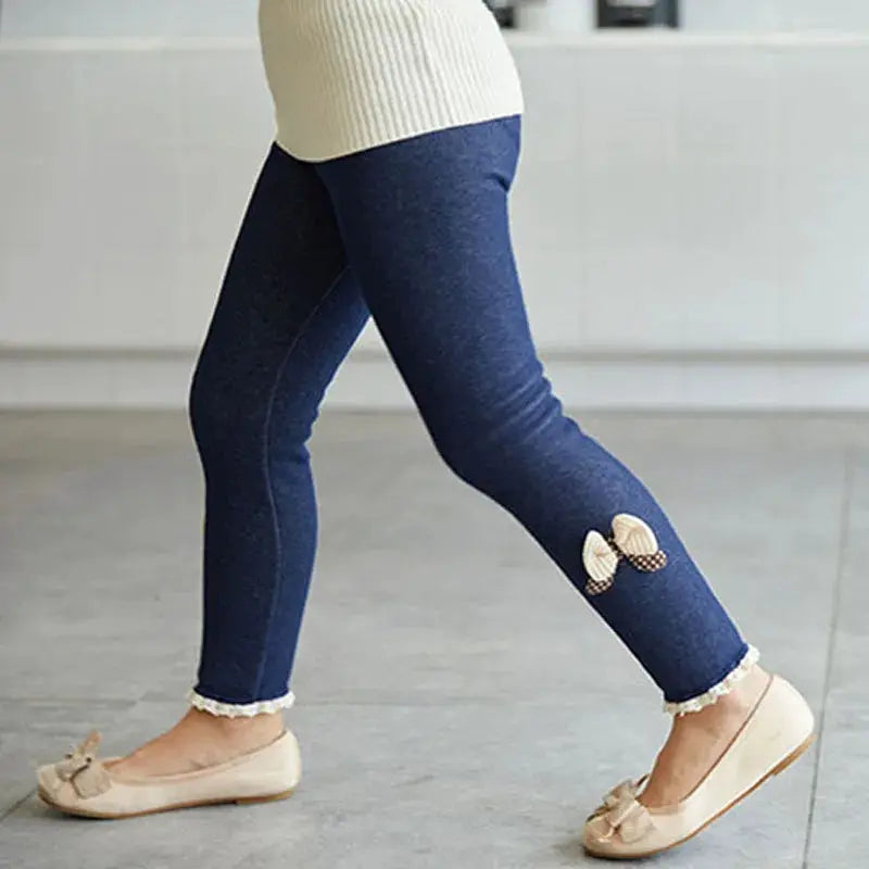Girls Thick Warm Winter Spring Jeans Bow Bottom Leggings Trousers For Children Ages 7 To 13 Years ROYGCBP