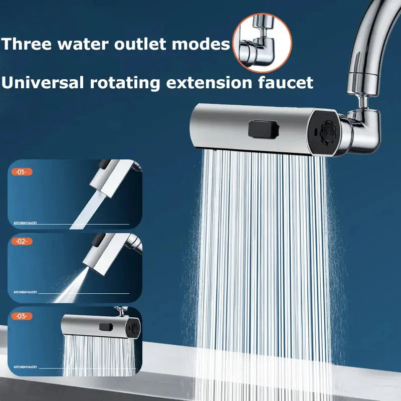 Simples Market universal rotating extension faucet, chrome finish, three-mode spray