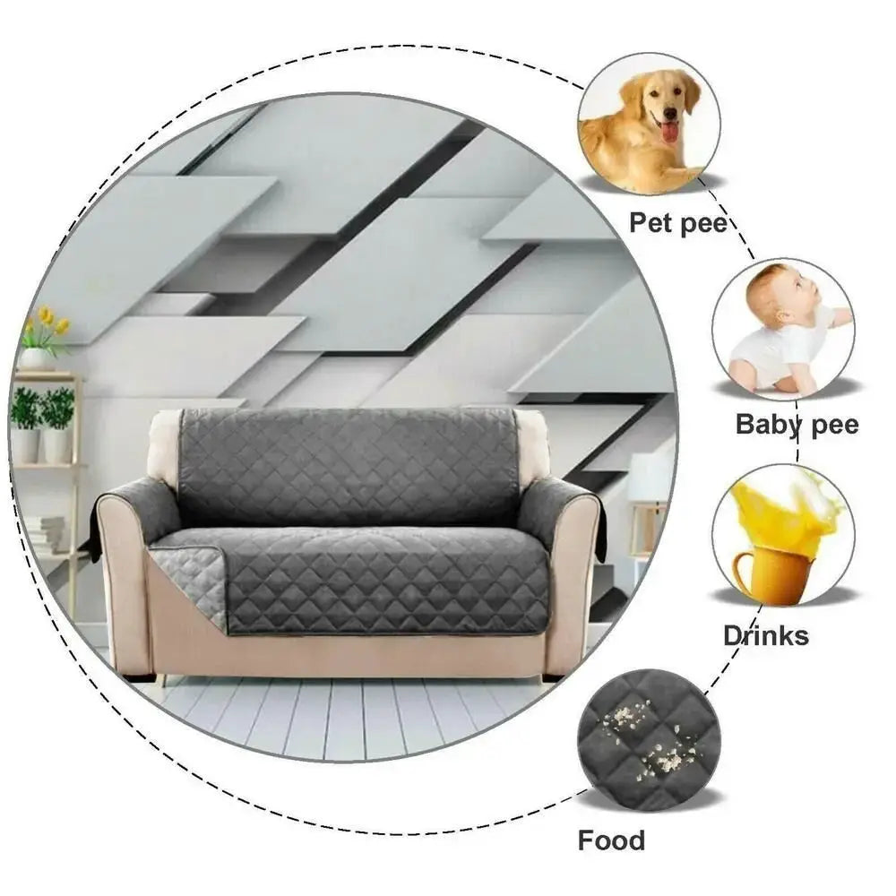 Simples Market waterproof quilted sofa cover for 1/2/3 seater couches, grey anti-wear fabric.
