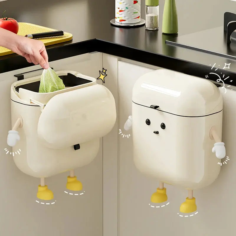 Simples Market cream wall-mounted trash cans with lids (9L/12L), pair for kitchen or bathroom