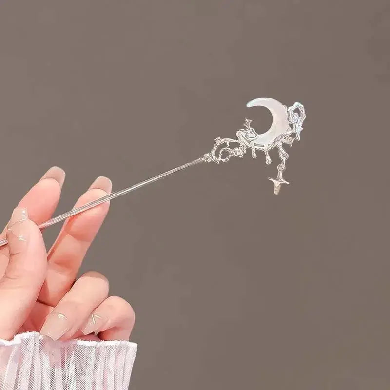 Vintage Moonstone Moon Star Hair Sticks For Women Chinese Style Cross Tassel Hairpin Hair Chopsticks Hair Accessories