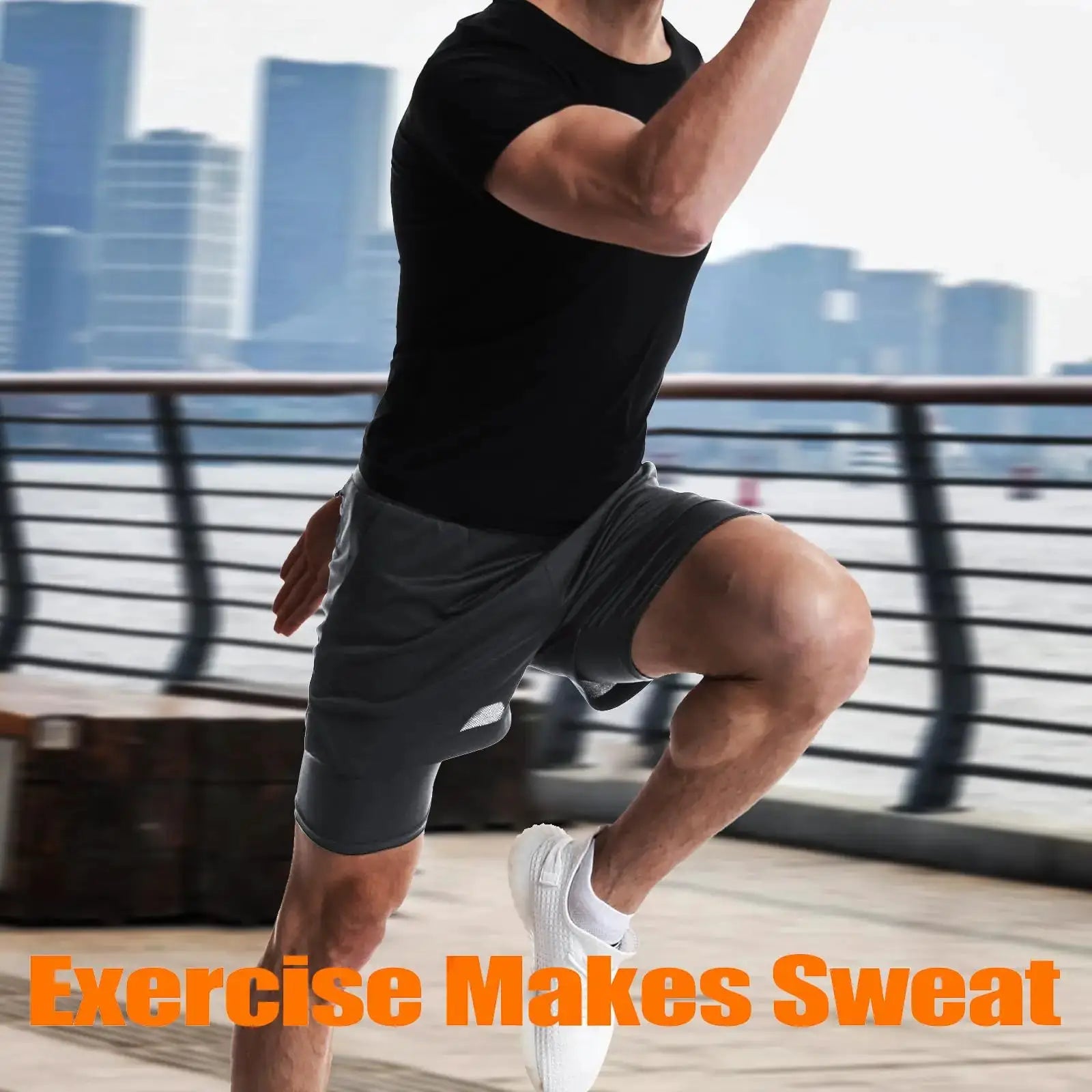 Pop Closets men's sauna compression shirt, black short-sleeve workout tee