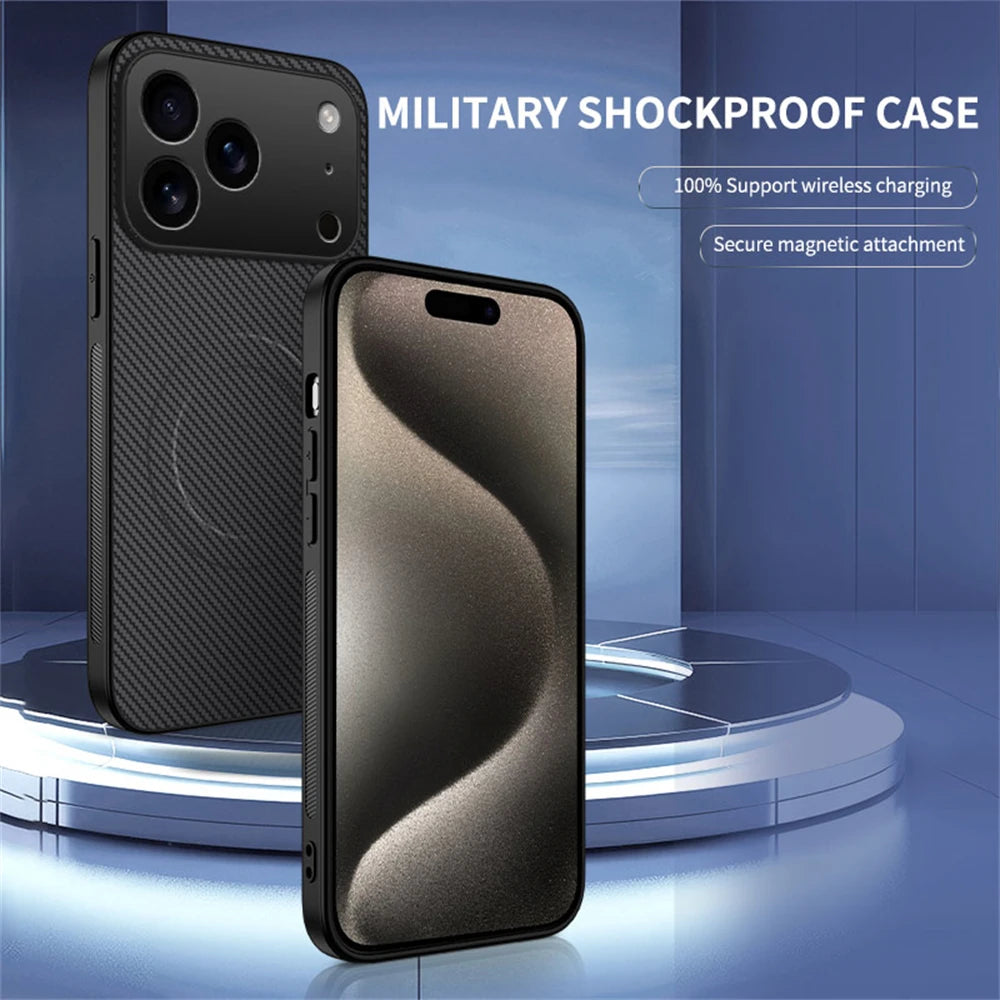 Luxury ultra-thin carbon fiber magnetic leather iPhone case with MagSafe, wireless charging ready