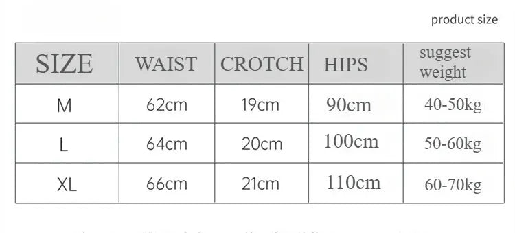 SP&CITY Lolita Sweet Bow underwear size chart showing M/L/XL with waist 62–66 cm, hips 90–110 cm, crotch 19–21 cm.