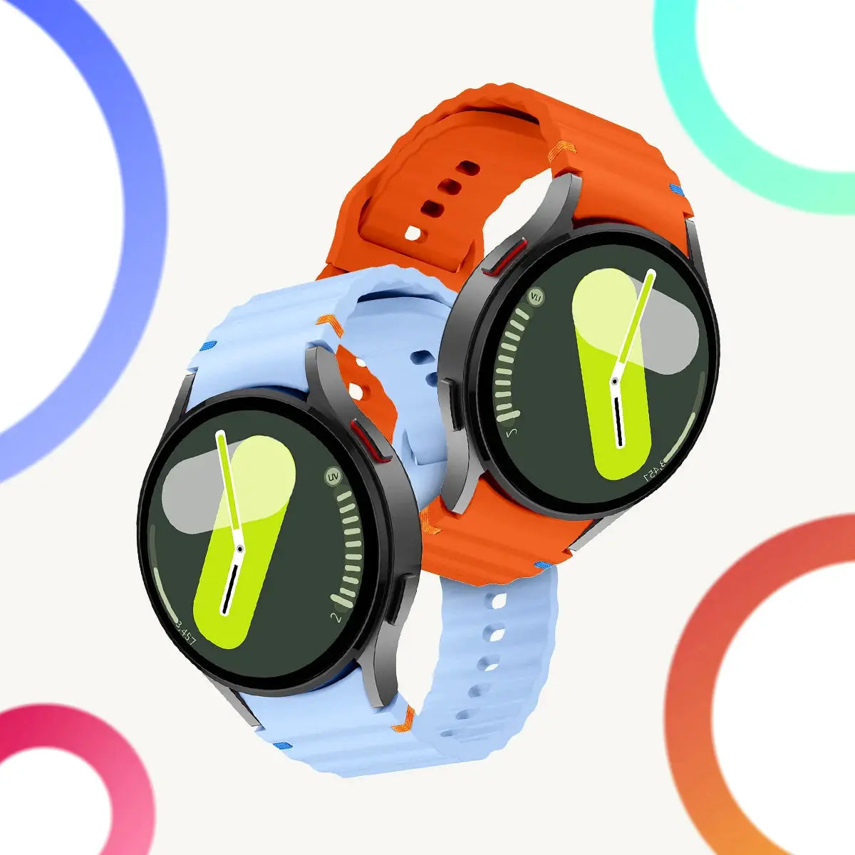 Original silicone watch band for Samsung Galaxy Watch, two straps in orange and light blue by Simples Market