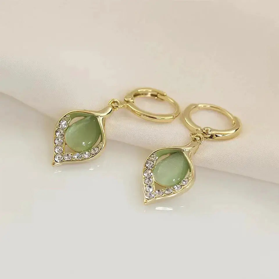 Korean Angel Eye Gold Plated Hoop Earrings With Rhinestones Inlay Tulip Petal Design For Women Party Jewelry
