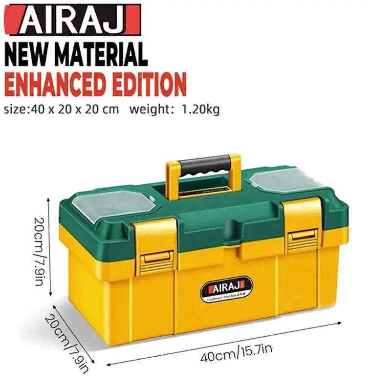 AIRAJ plastic ABS tool storage box with handle, yellow and green portable toolbox, 40x20x20 cm