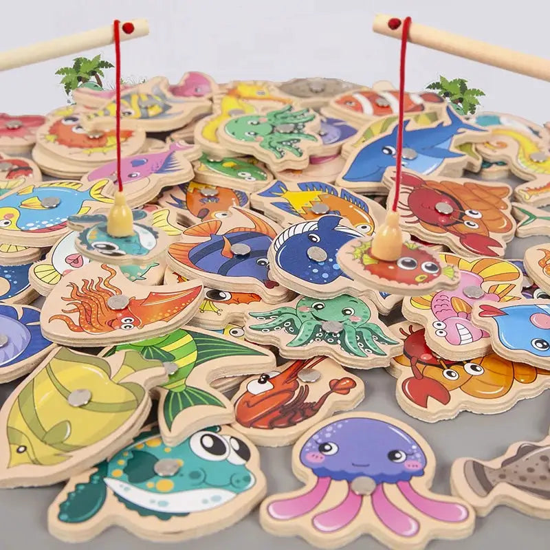 Montessori Wooden Magnetic Fishing Toy Set For Kids Aged 3 To 6 Educational Rod And Fish Game Gift