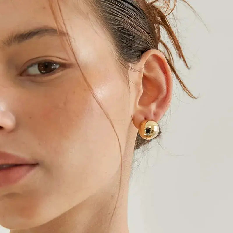 Punk Metal Big Ball Round Stud Earrings For Women Girls 2024 New Simple Fashion Semicircle Geometric Jewelry Gifts