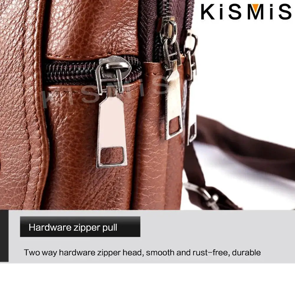 Kismis Leather Waist Bag for Men Multifunction Fanny Pack Large Capacity Belt Bag With Shoulder Strap