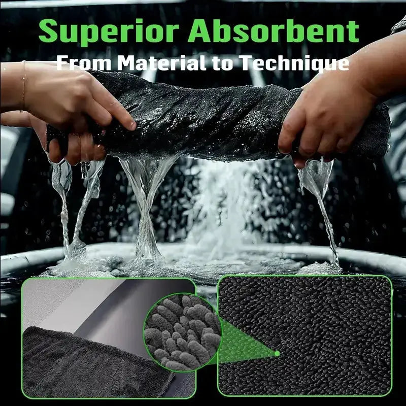 3pc microfiber cleaning cloths set in black; ultra-absorbent and quick-dry