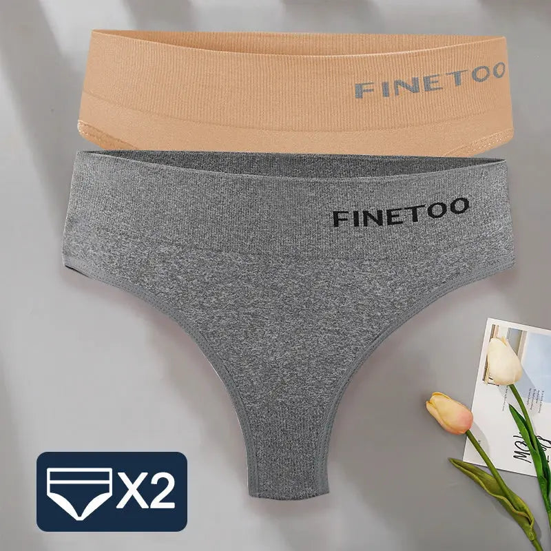 FINETOO 2-pack M-2XL thong panties for women, nude and gray high-waist bodyshaper underwear, Simples Market