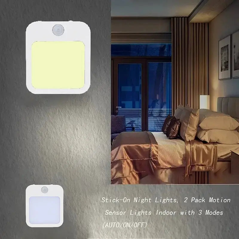 Simples Market stick-on night light 2-pack with motion sensor; square white LED bedside wall lights