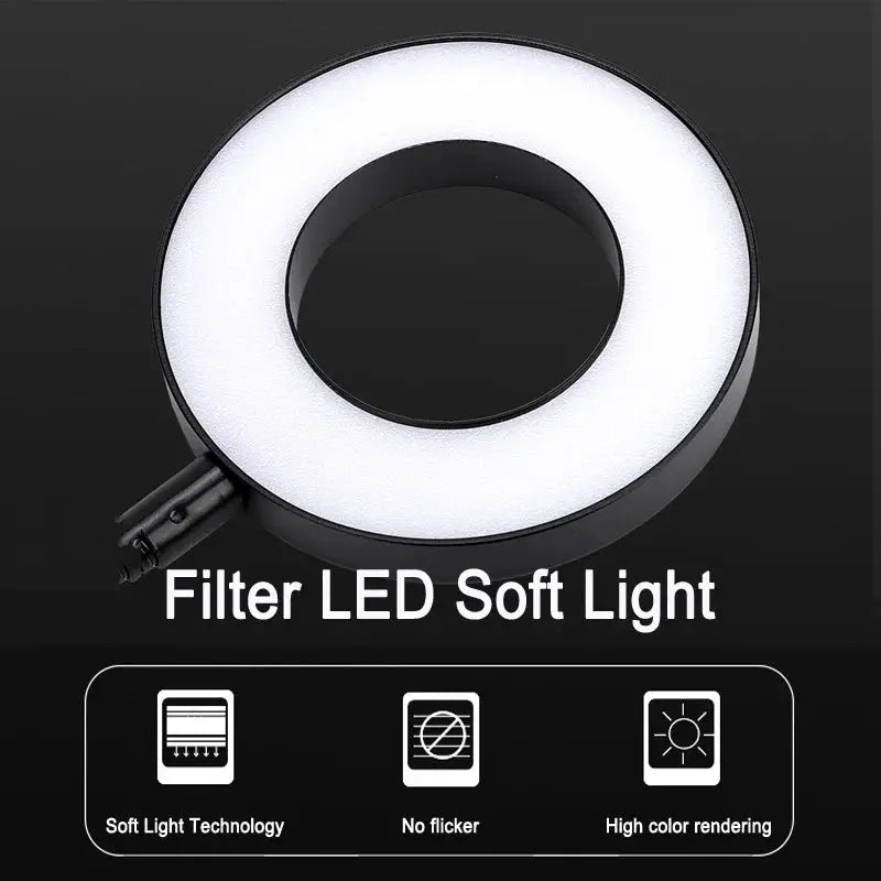 LED ring clamp lamp with USB, 360° rotatable gooseneck, 3-level color temperature, black desk light