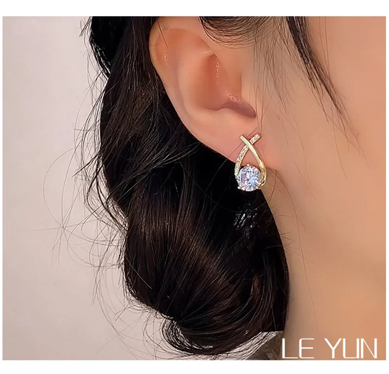 Cross fishtail drop earring, LE YUN gold-tone with clear crystal