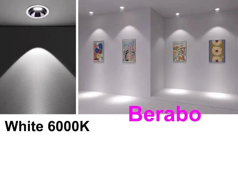 Berabo recessed LED downlight COB, white 6000K, dimmable anti-glare ceiling spotlight