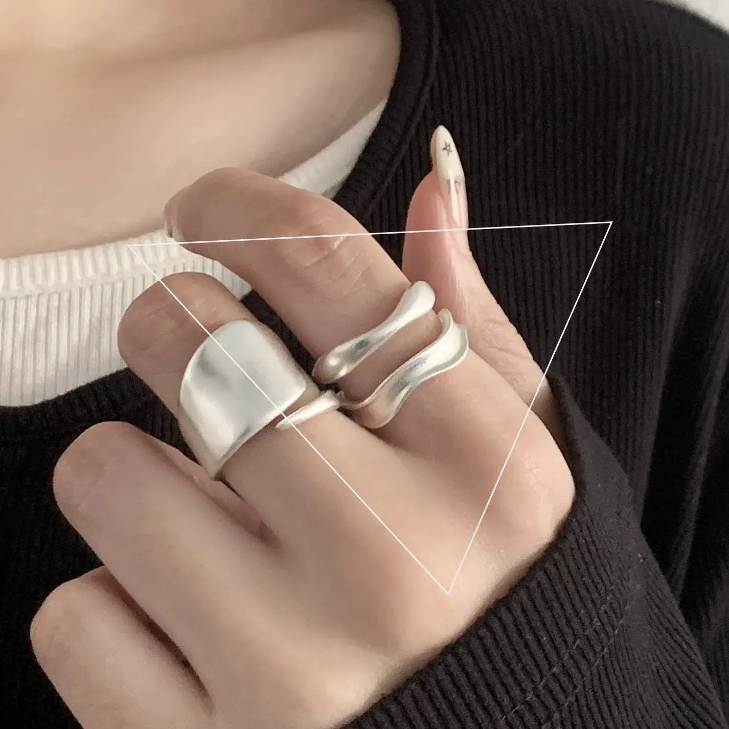 Ventfille 925 Sterling Silver Rings Fashion Hip Hop Vintage Couples Hollow Lines Punk Silver Party Adjustable Jewelry