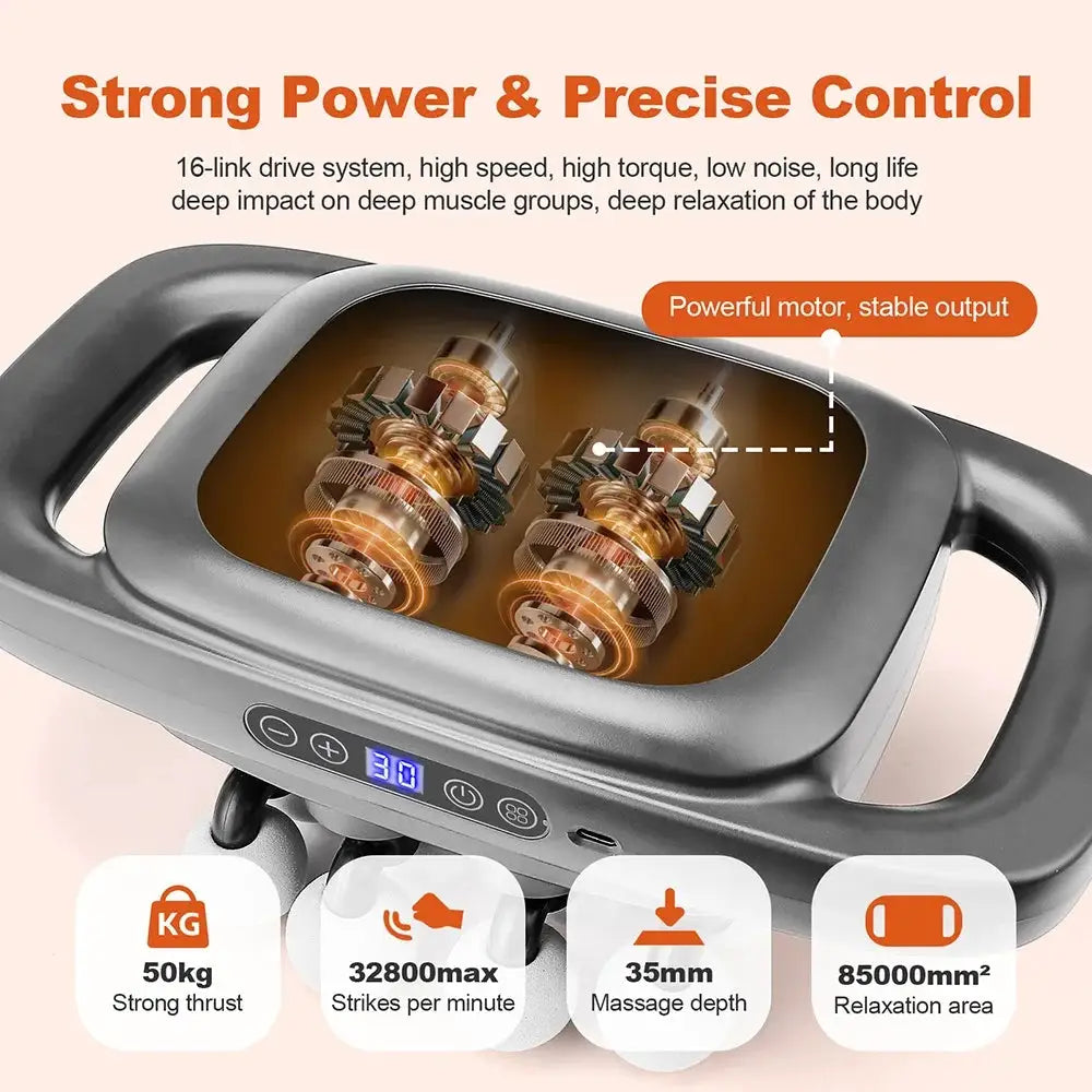 Simples Market 16-Head fascia gun massage device in silver with black handles, digital display, high-frequency.
