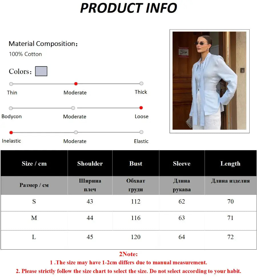 Wolfeel 100% cotton women's light-blue tie-belted shirt cardigan top
