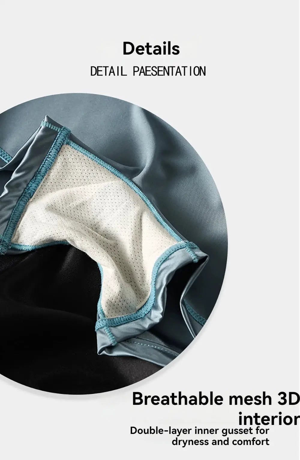 Satin-like women's panties with 3D breathable mesh inner gusset in blue fabric