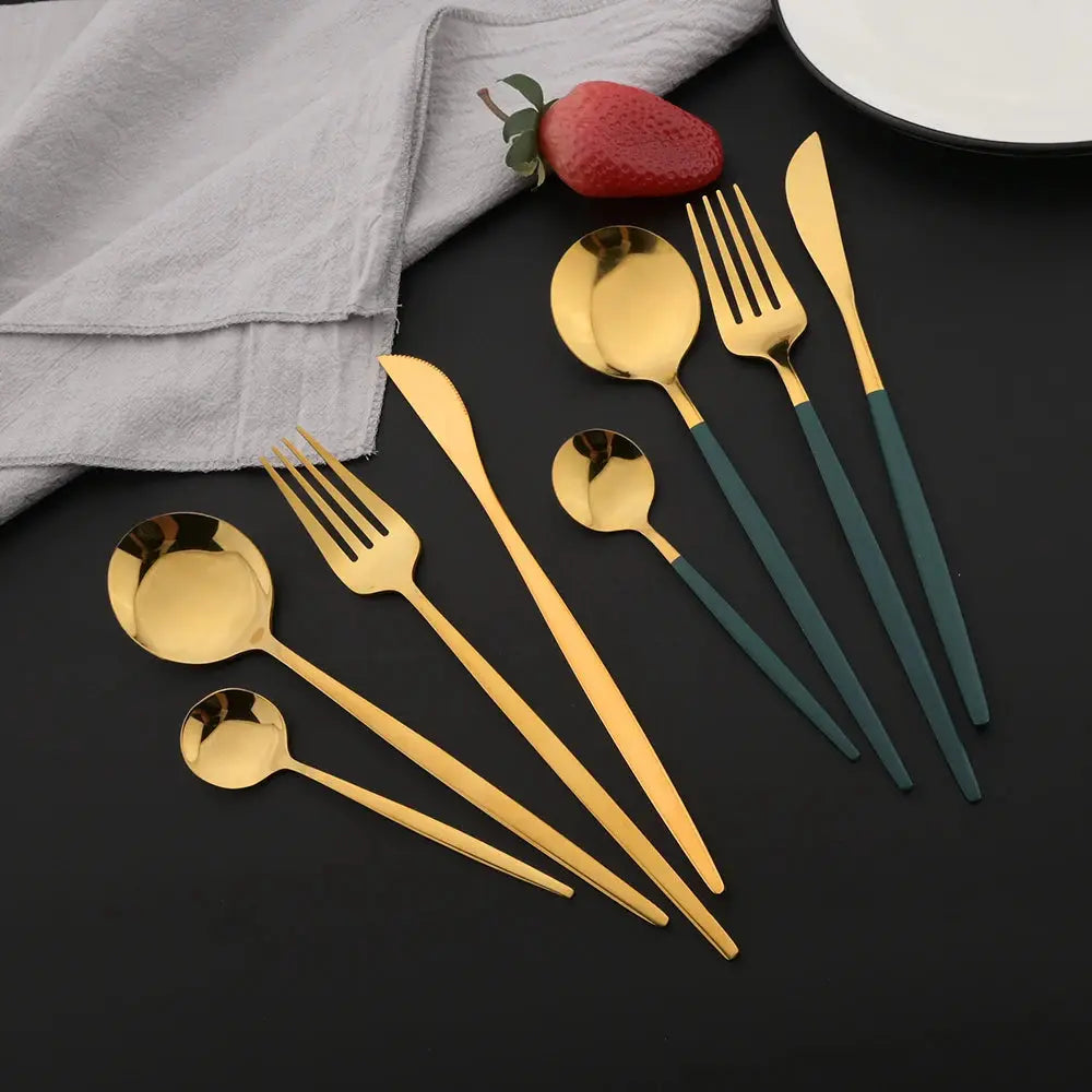 NovaLux Black Stainless Steel 16 Piece Cutlery Set With Mirror Finish For Modern Dining
