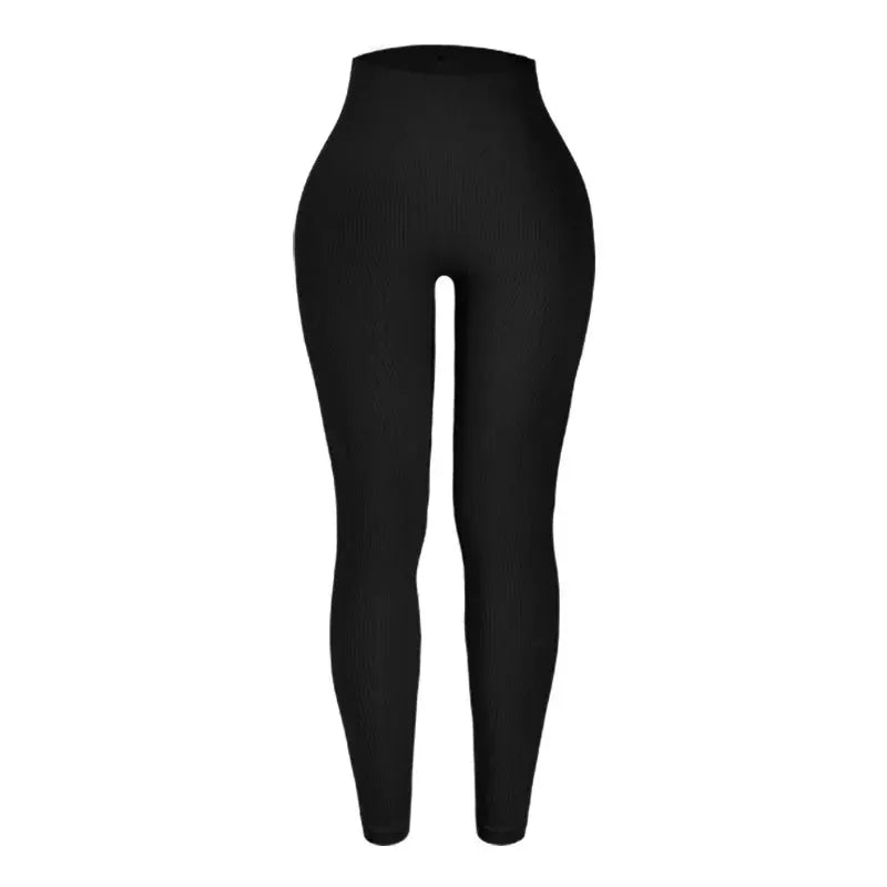 Thread Solid Leggings for Women, black seamless knit high-waist yoga pants