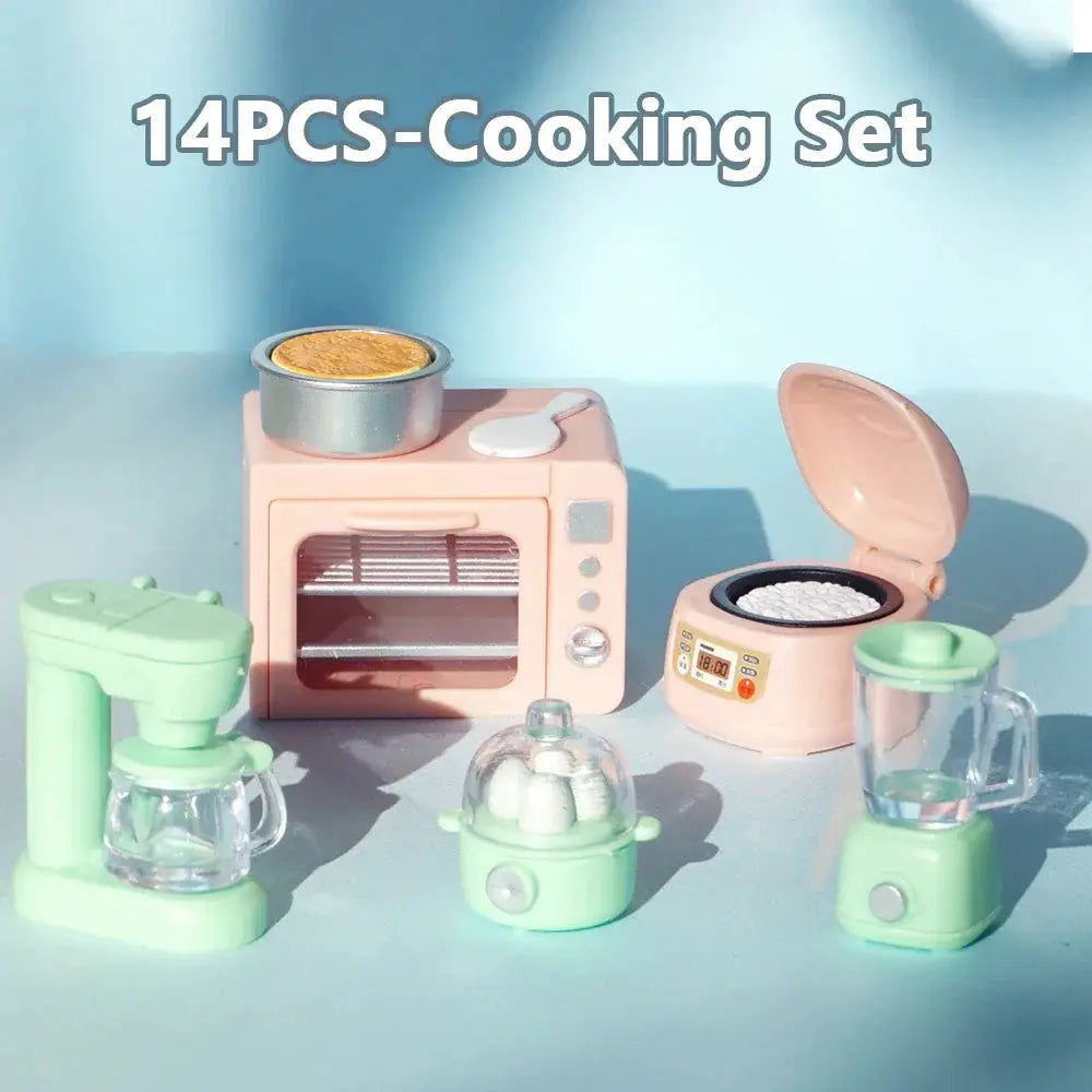 DIY Dollhouse Bear Biscuits 1/12 Scale Miniature Kitchen Set With Toaster Oven Mixer Electronic Scale Furniture Toy Gift