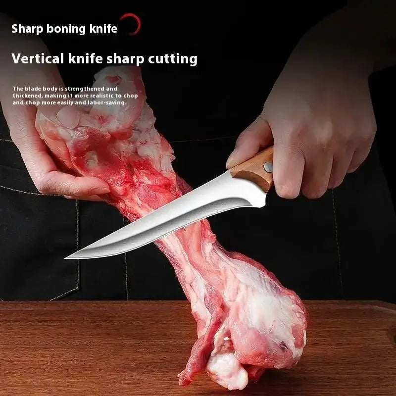 Stainless Steel Fillet Boning Knife Professional Chef Kitchen Knife Forged Meat Cleaver Fish Slicing Knife Wooden Handle