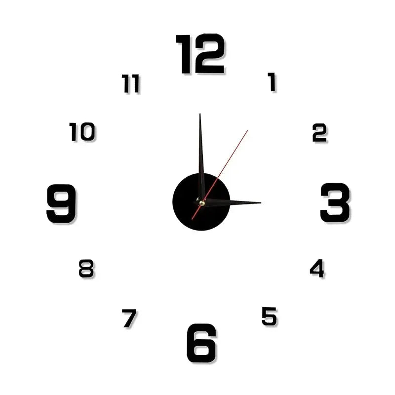 Luminous digital wall clock with DIY stereoscopic design; oversized black numerals on white background, black center, red second hand.
