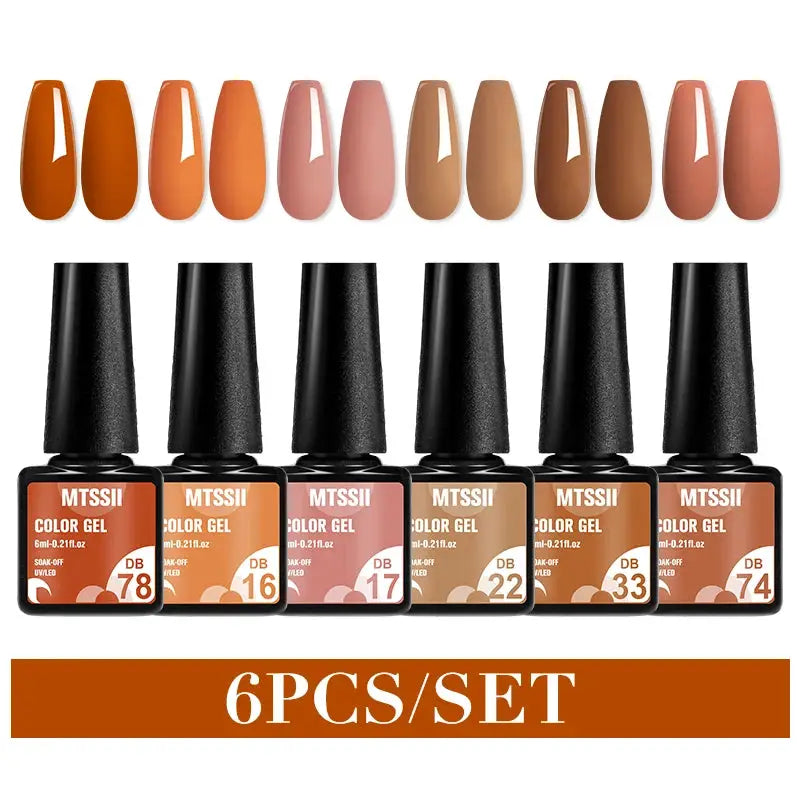 Gel nail polish set, Simples Market MTSSII, 6-piece with orange-to-nude color gels and six bottles