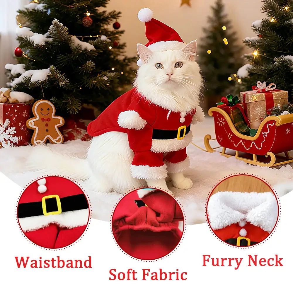 Christmas Pet Costumes Santa Claus Outfit For Small And Medium Dogs Cats Cute Kitten Sphynx Holiday Dress Up Apparel