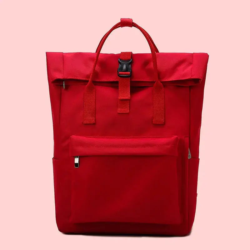 Backpack red Simples Market for female students, large-capacity schoolbag fits 14-inch laptop