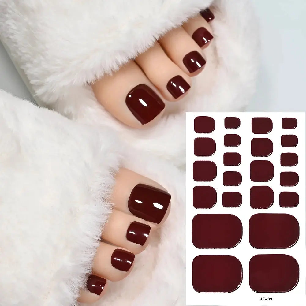Simples Market toenail sticker wraps burgundy solid color; full-cover, self-adhesive decals on five toenails.