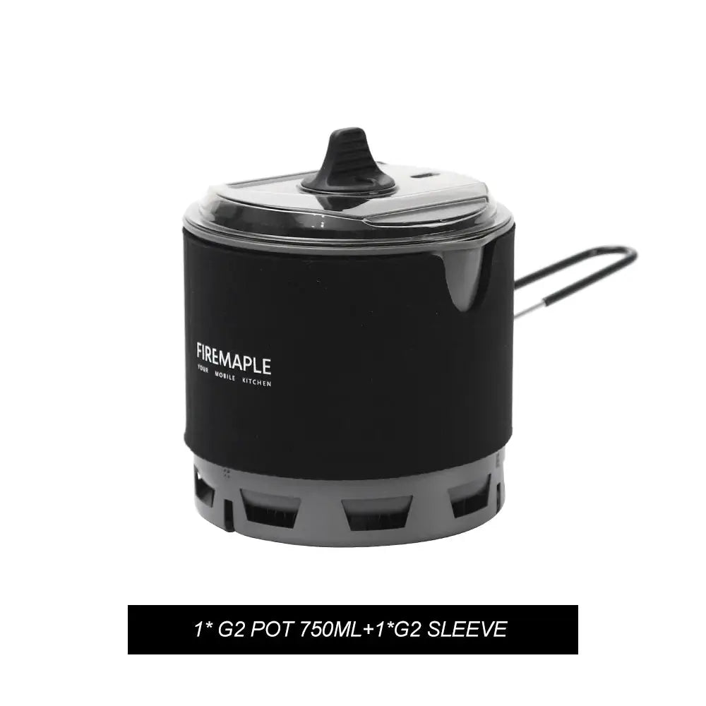 Fire-Maple G2 Petrel ultralight pot with black sleeve, 750ml capacity, Fire-Maple logo on sleeve.