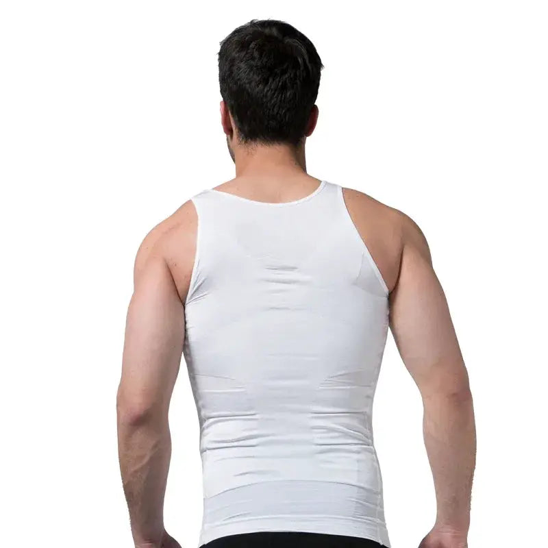 Simples Market men's slimming vest, white sleeveless bodysuit shapewear, back view