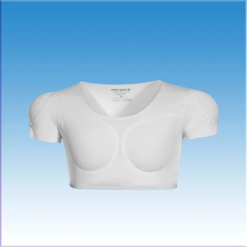White cropped muscle chest T-shirt undershirt with 3D chest padding for cosplay body shaping