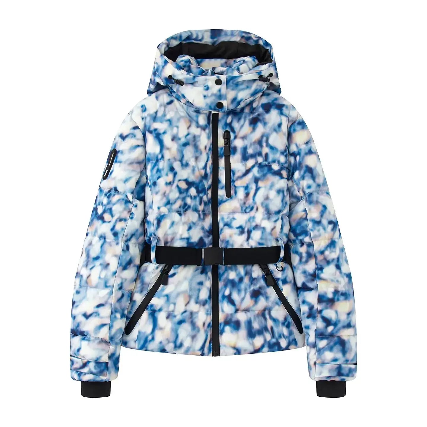 FrostPeak Womens Winter Hooded High Waist Padded Parka Belted Windproof Insulated Coat With Pockets For Skiing