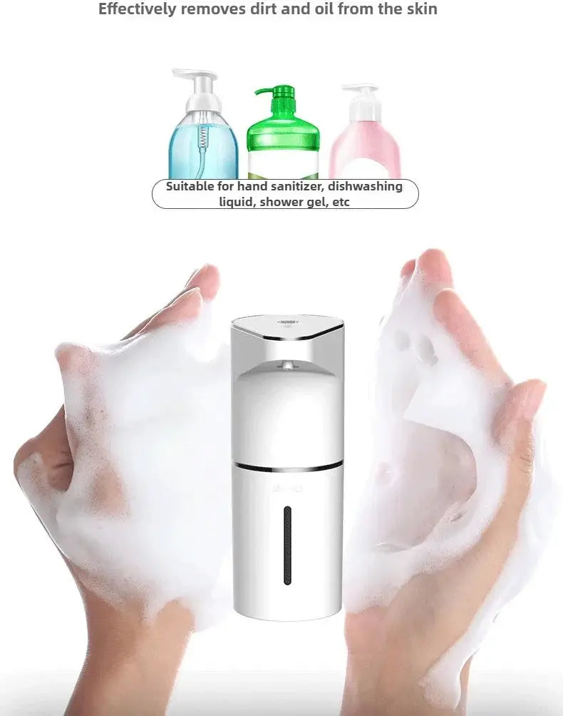 Automatic wall-mounted soap dispenser by Simples Market; white sensor-activated foamer with level window