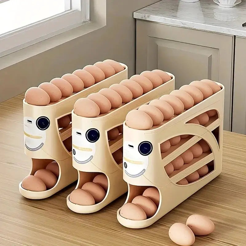 SmartShelf 3 Tier Rolling Egg Storage Container Holds 24 Eggs for Efficient Refrigerator Organization
