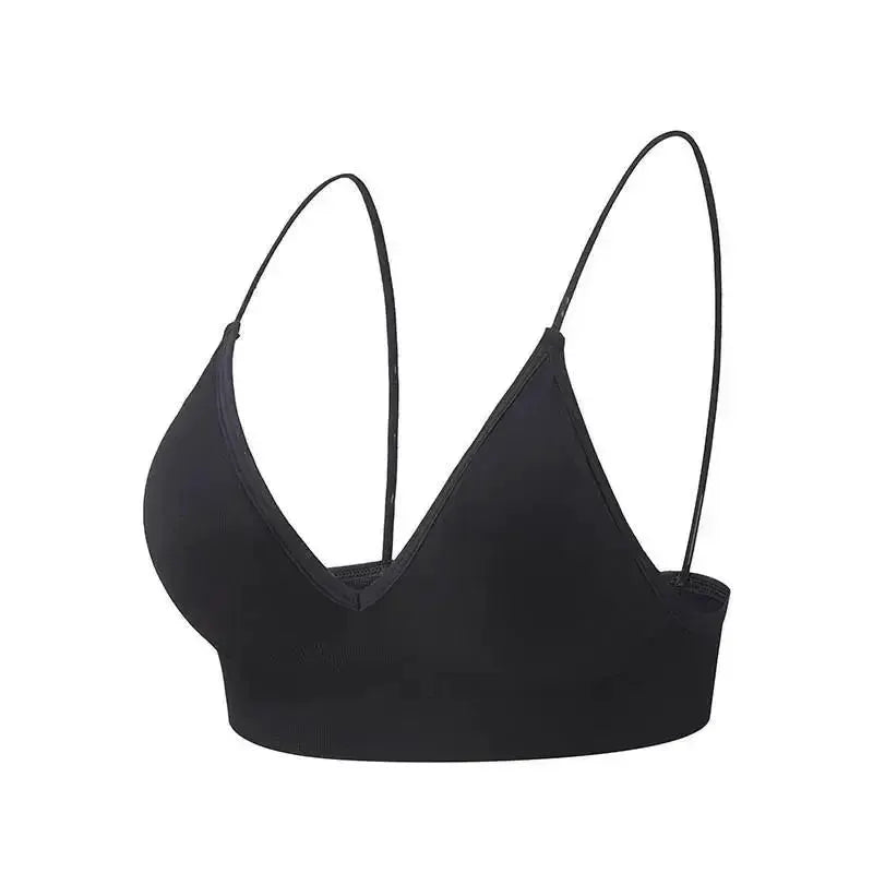 Black V-neck seamless triangle-cup bralette camisole for women