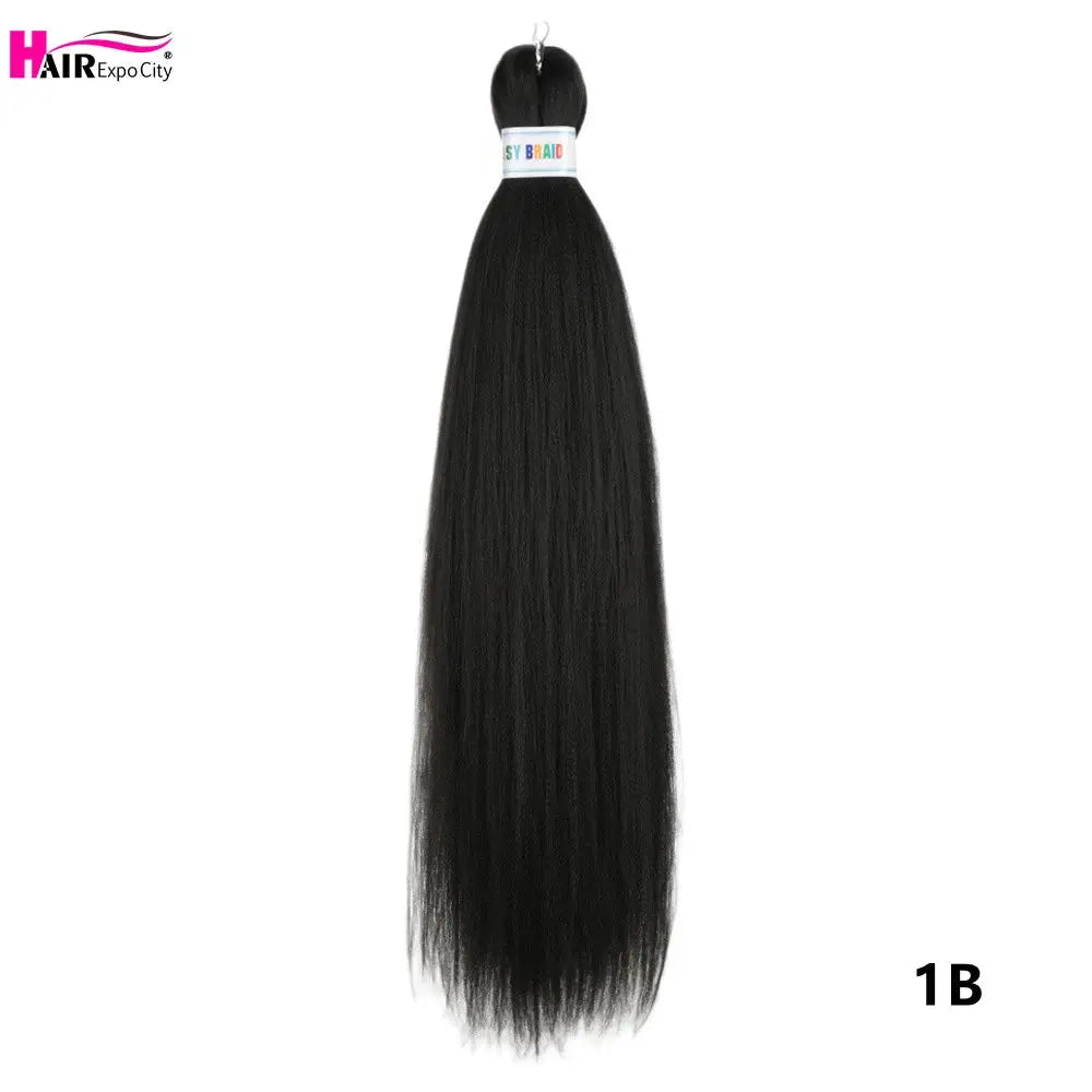 Easy Braids 26-inch synthetic jumbo braids hair extensions, color 1B black, Simples Market; HAIR Expo City logo