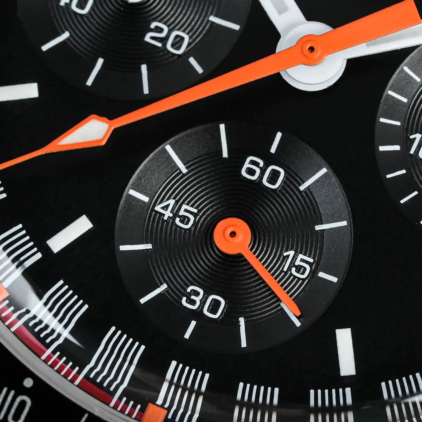 Watchdives WD1863 chronograph watch with black dial and orange hands
