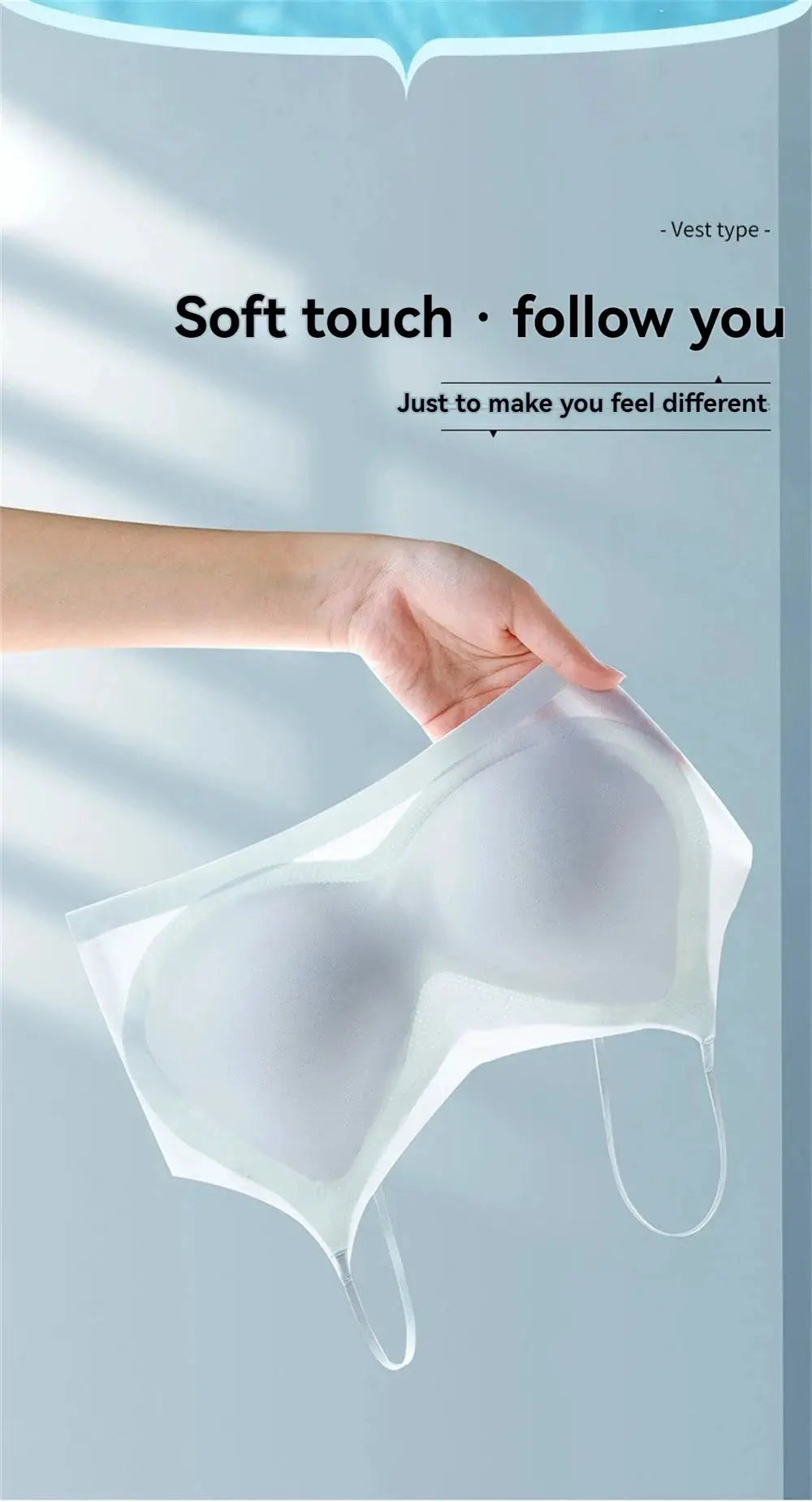 Ultra-thin breathable ice-silk top bra, white, seamless back halter wrap