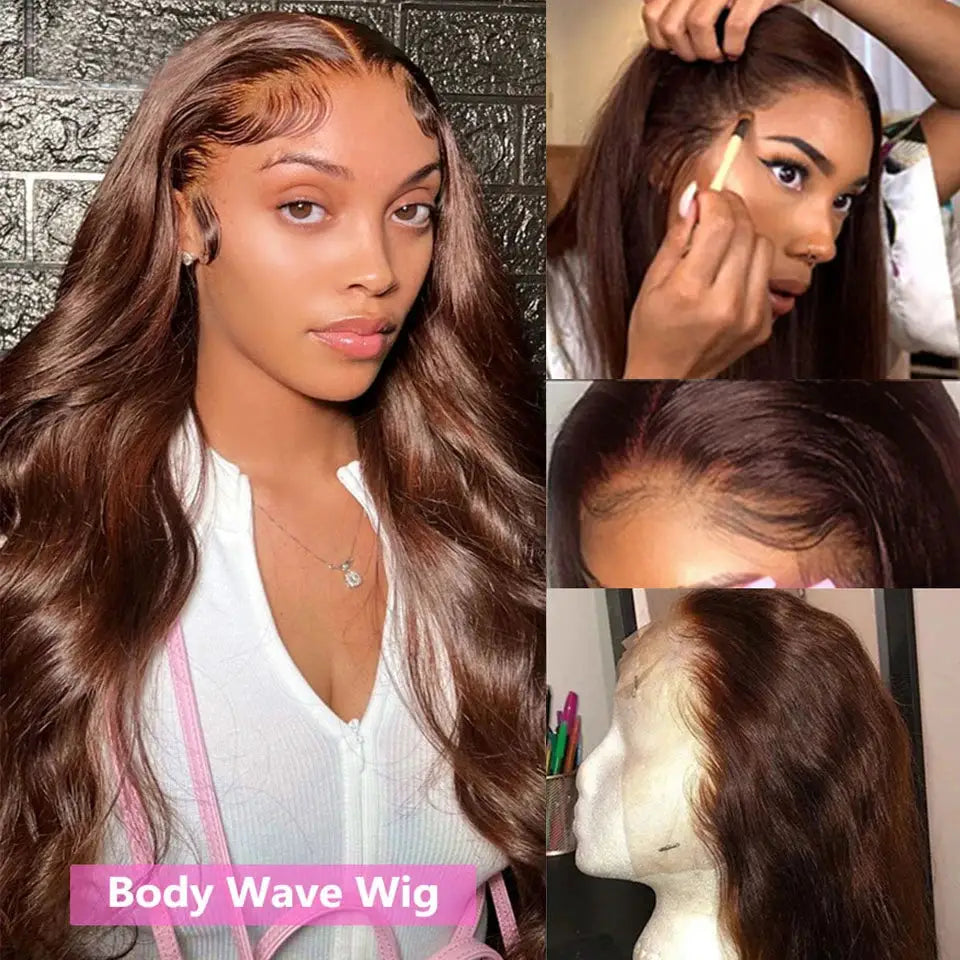 Chocolate Brown 13x4 Lace Front Wig Brazilian Virgin Hair Pre Plucked 13x6 HD Lace Frontal Body Wave Wig