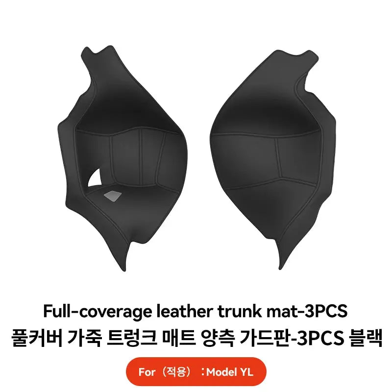 Two-piece black leather trunk mat set for Model YL, full-coverage anti-scratch design
