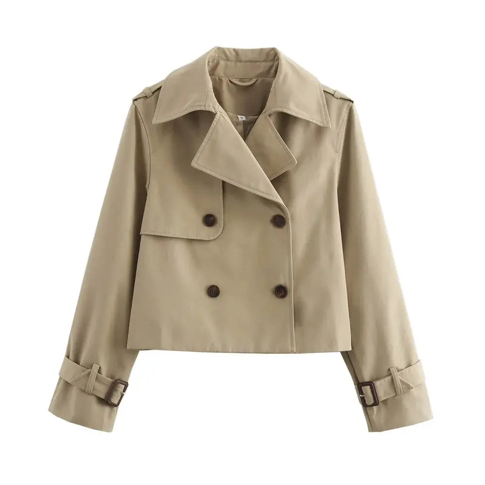 Urban Vintage Cropped Trench Coat For Women Double Breasted Style Spring Autumn Streetwear Outerwear