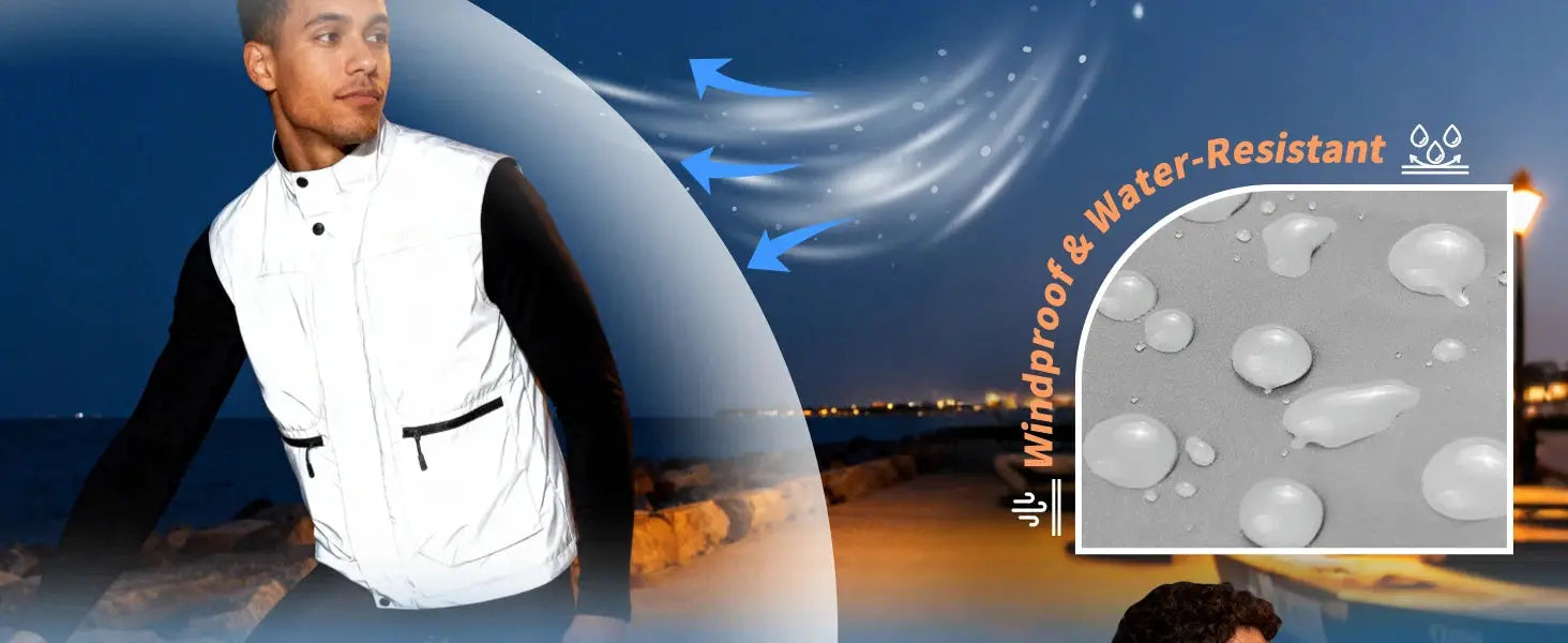 WOSAWE men's reflective windbreaker jacket, white with black sleeves, lightweight water-resistant jacket